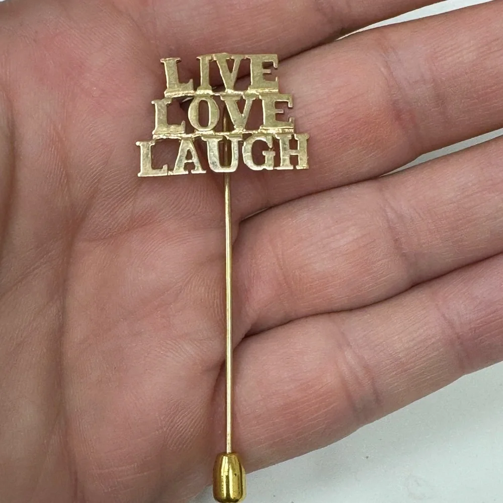 14K solid yellow Gold 'Live Love Laugh' Stick Pin